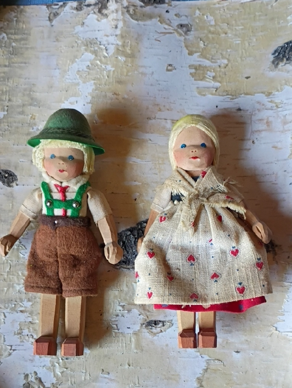 Handmade Wooden Boy and Girl Dolls with Folk Costumes